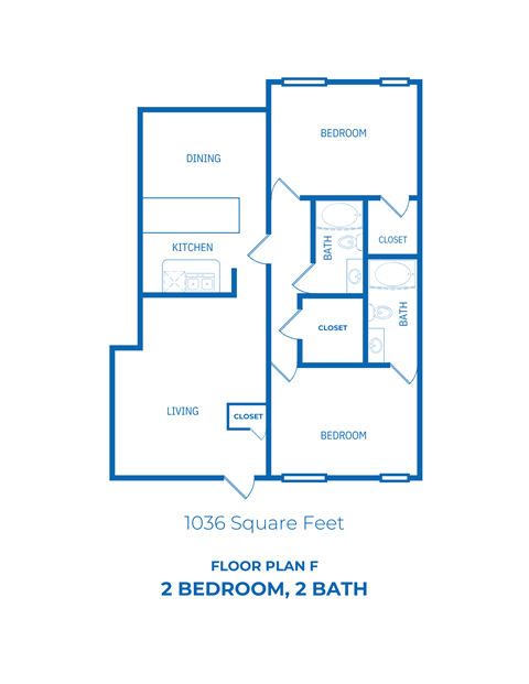 2 Bed, 2 Bath floorplan